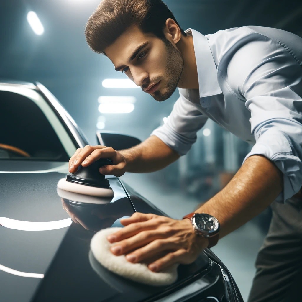 man-polishing-car