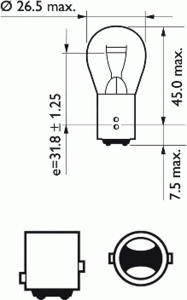 Лампа накаливания PHILIPS 12499 B2 (фонарь указателя поворота, задняя противотуманная фара, стояночные огни / габаритные фонари) - Фото 1