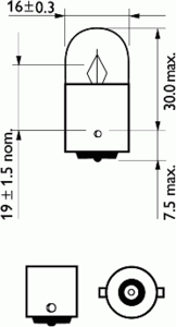 Лампа накаливания PHILIPS 12821 B2 (фонарь указателя поворота, фонарь освещения номерного знака, стояночные огни / габаритные фонари, внутреннее освещение) - Фото 2