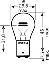 Лампа накаливания OSRAM 7537TSP (фонарь указателя поворота, фонарь сигнала торможения / задний габаритный огонь, стояночный / габаритный огонь, противотуманные задние фонари) - Фото 1
