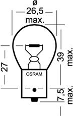 Лампа накаливания OSRAM 7529 (фонарь указателя поворота, задняя противотуманная фара, фара заднего хода, фонарь указателя поворота, фонарь сигнала торможения) - Фото 1
