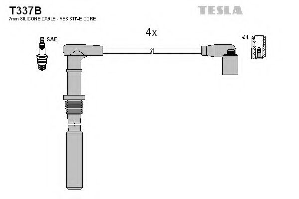 Комплект высоковольтных проводов TESLA T337B