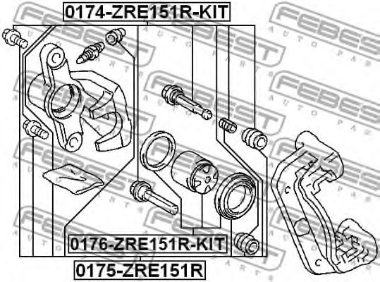 Направляющий болт, корпус скобы тормоза FEBEST 0174-ZRE151R-KIT - Фото 1