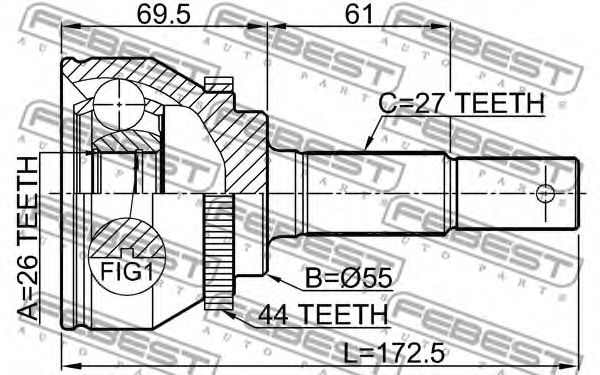ШРУС FEBEST 0210-N16A44 - Фото 1