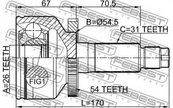 ШРУС FEBEST 2210-CARNA54 - Фото 1