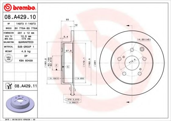 Тормозной диск BREMBO 08.A429.10 - Фото 1
