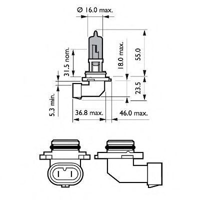 Лампа розжарювання PHILIPS 9006WHVB1 (покажчик повороту, сигнал гальмування, освітлення номерного знака, задня протитуманна фара, фара заднього ходу, внутрішнє освітлення, ліхтар встановлений у двері, освітлення багажника, подкапотная лампа, стоянкові вог - Фото 1