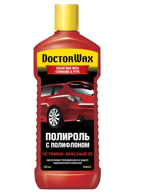 Цветной полироль для кузова Doctor Wax c полифлоном (Красный) 0,3 л