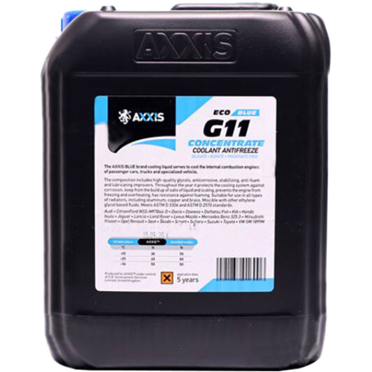 Антифриз AXXIS ECO G11 (-80C) BLUE концентрат 20л
