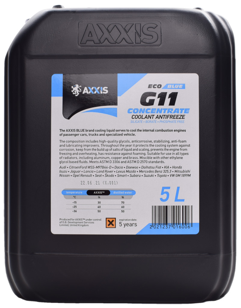 Антифриз AXXIS ECO G11 (-80C)  BLUE концентрат 5л 