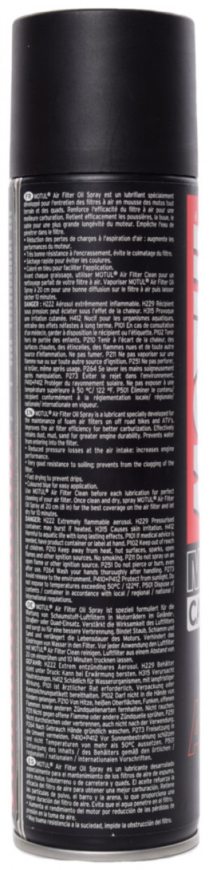 Липкое масло для воздушных фильтров MOTUL A2 Air Filter Oil Spray 0,4 л - Фото 2
