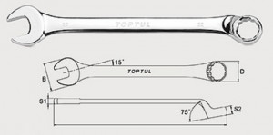 Ключ комбинированный TOPTUL AAEN1919 19 мм, 255 мм, угол 75°