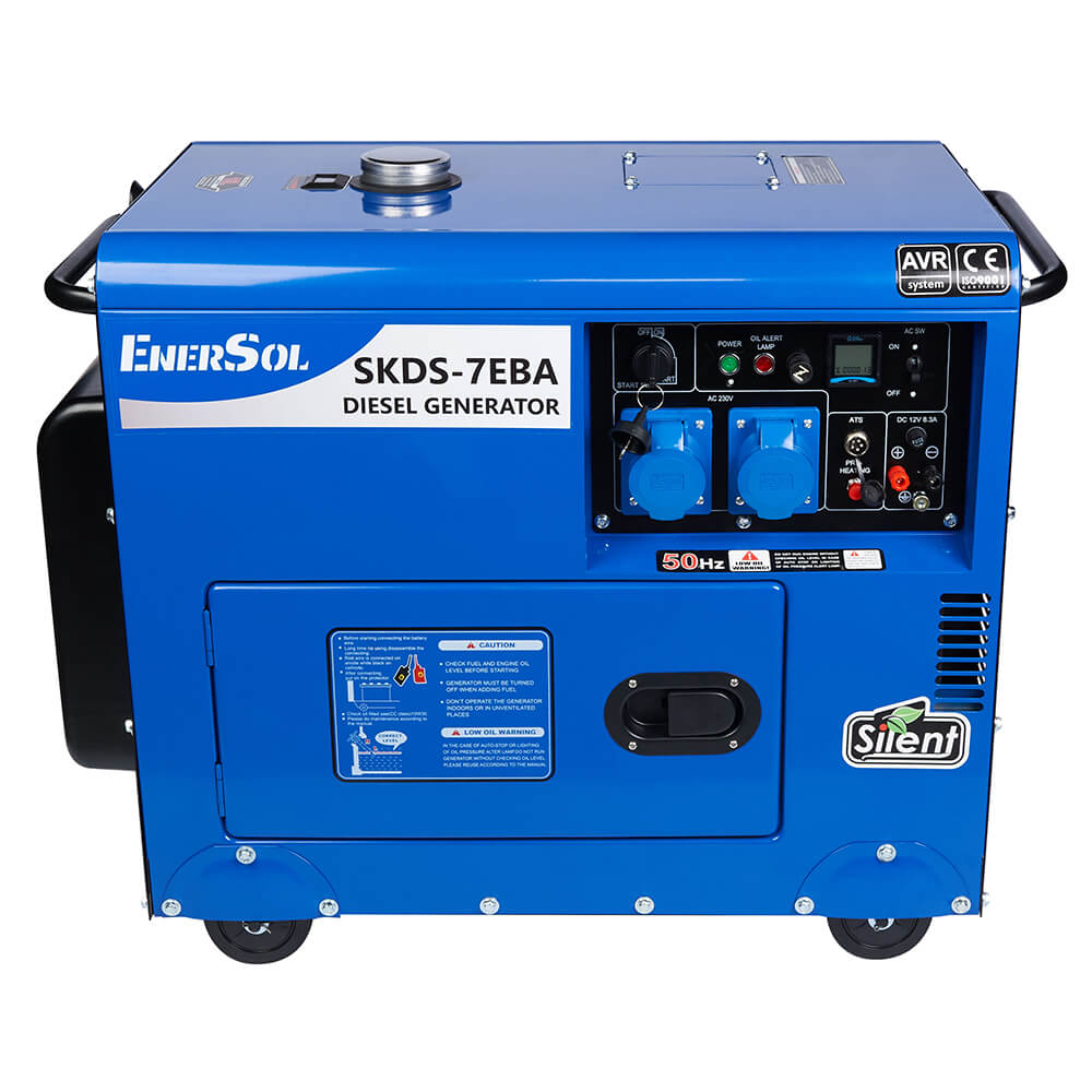 Генератор дизельный, однофазный, 6.5 кВт, двигатель EnerSol ES-192D, 3000 об/мин, вес 156 кг EnerSol SKDS-7EBA
