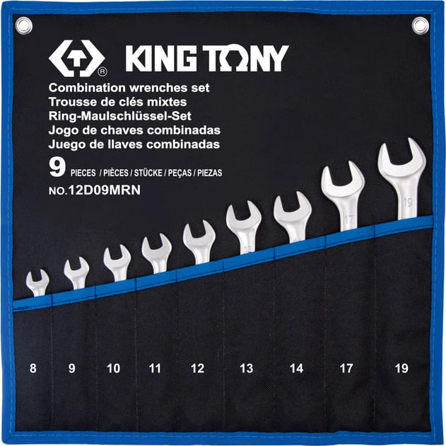 Набор ключей комбинированных 8-19 мм 9 единиц в чехоле из террилена KING TONY 12D09MRN
