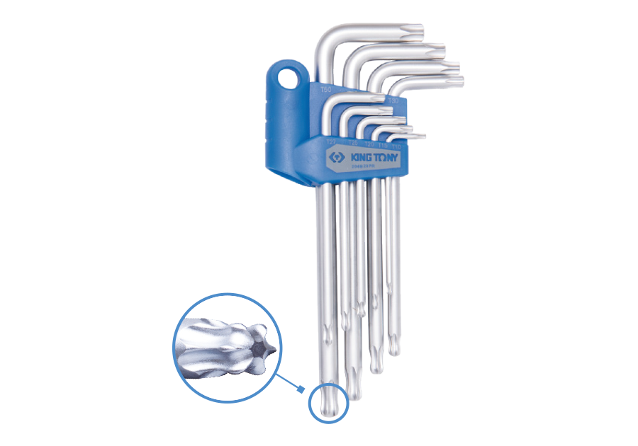 Набор ключей  Torx 9 ед. Г-образных экстрадлинных c шаром Т10-Т50 KING TONY 204B29PR