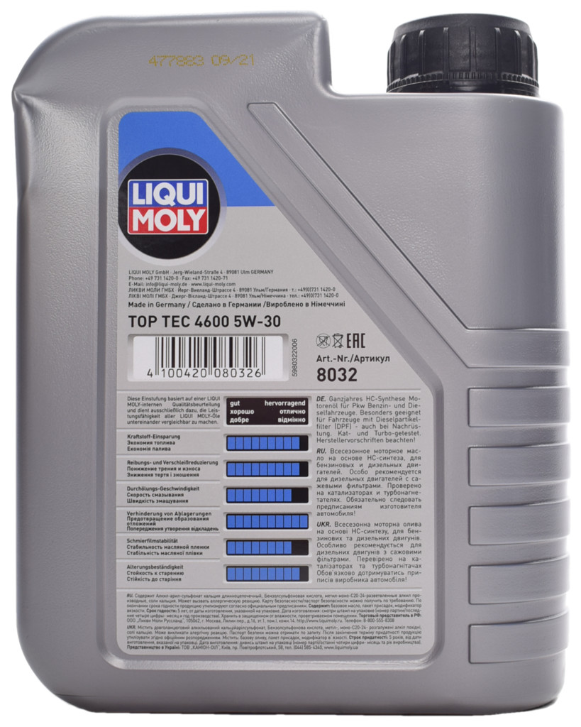 Моторна олива LIQUI MOLY Top Tec 4600 5W-30 синтетика 1л