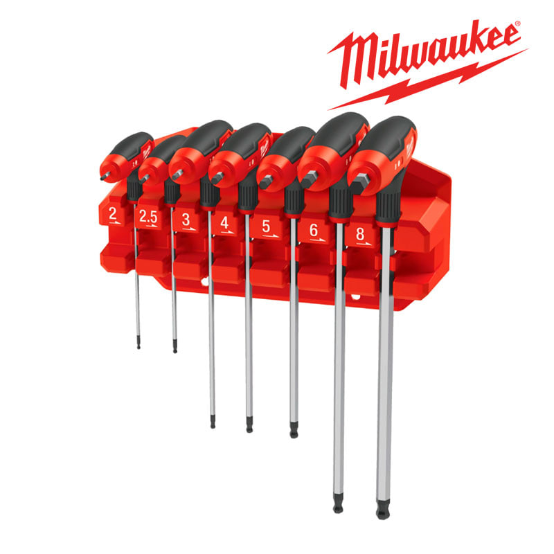 Набор ключей Г-образных MILWAUKEE с комфортной ручкой, Hex с шариком, (2/2,5/3/4/5/6/8мм) (7шт) пластиковый холдер MILWAUKEE ACC 4932498677