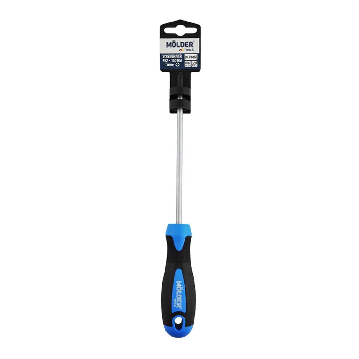 Отвертка крестовая (Phillips) PH2x150mm, Cr-V 6150, HRC 51-54, намагниченный наконечник, двухкомпонентная MOLDER MT32110