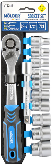 Набор торцевых головок с трещоткой 1/2", 12 ед, MOLDER MT62812