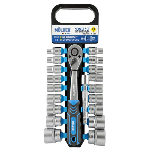 Набор торцевых головок с трещоткой 1/2", 20 ед, MOLDER MT62820