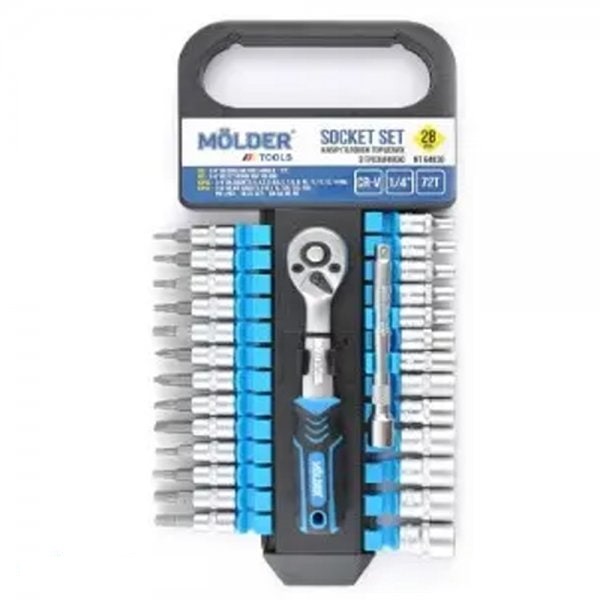 Набор торцевых головок с трещоткой 1/2", 28 ед, MOLDER MT64828