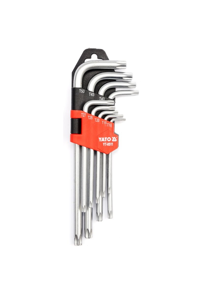 Набор ключей TORX Г-образные: Cr-V, Т10-Т50 короткие с отверстием, 9 шт. YATO YT-0511
