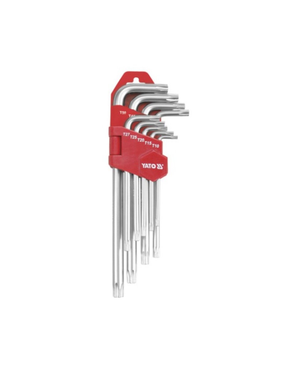 Набор ключей TORX Г-образные: Cr-V, Т10-Т50 удлиненные с отверстием, 9 шт. YATO YT-0512