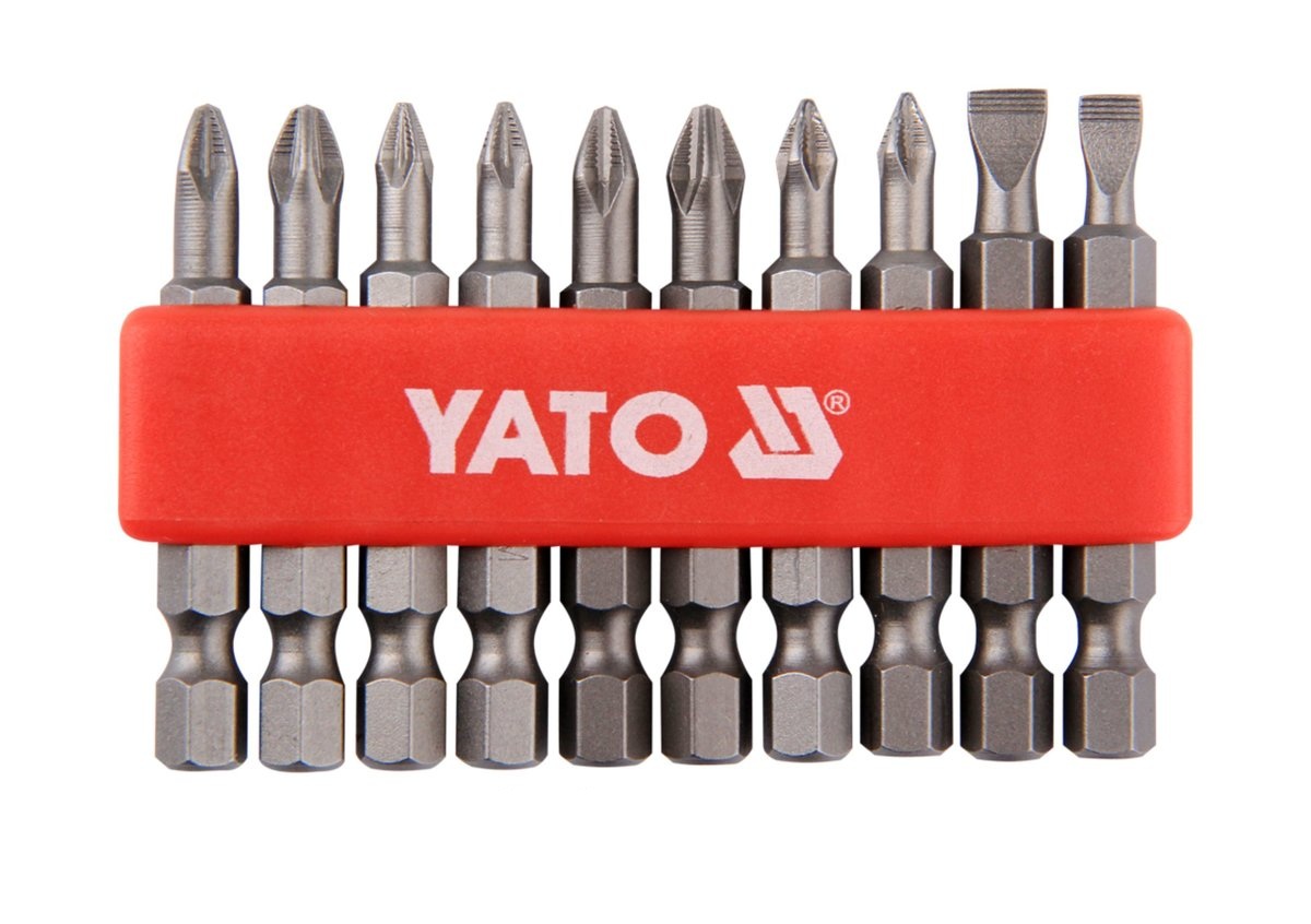 Набор отверточных насадок SL5, SL6, PH1/1, PH2/2, PZ1/1, PZ2/2, L= 50 мм. 10шт. YATO YT-0483
