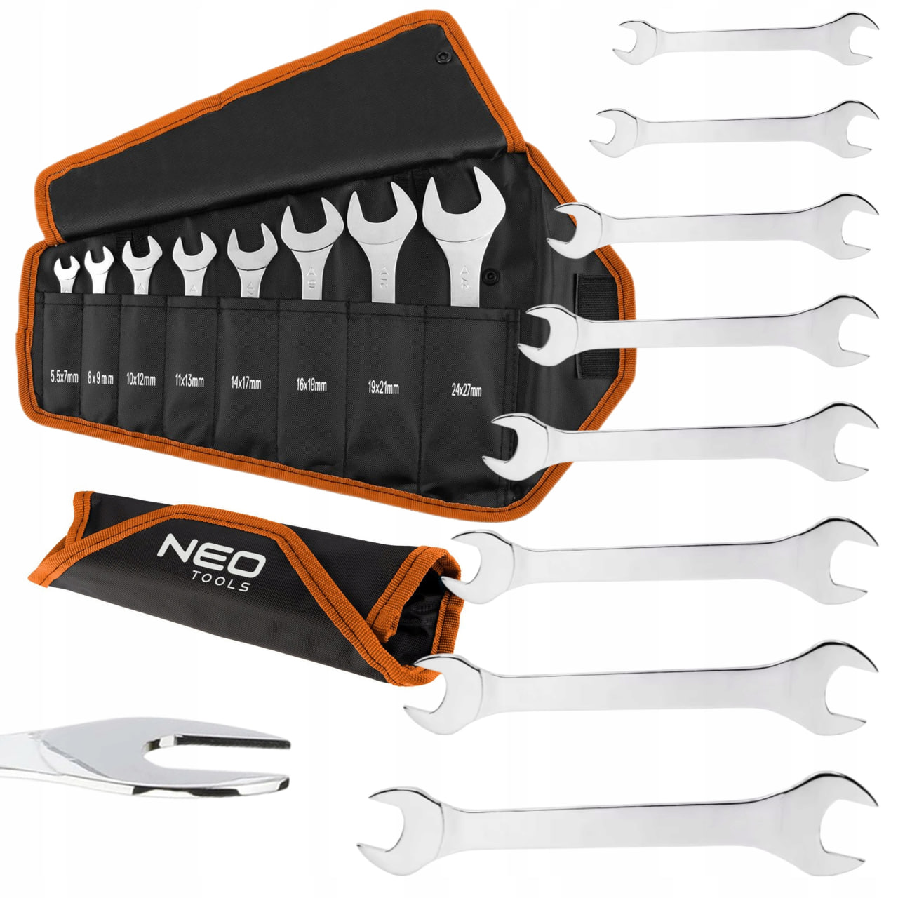 Ключ рожковый двойной 8 шт. набор, 5,5 – 27 мм, NEO TOOLS 09-860