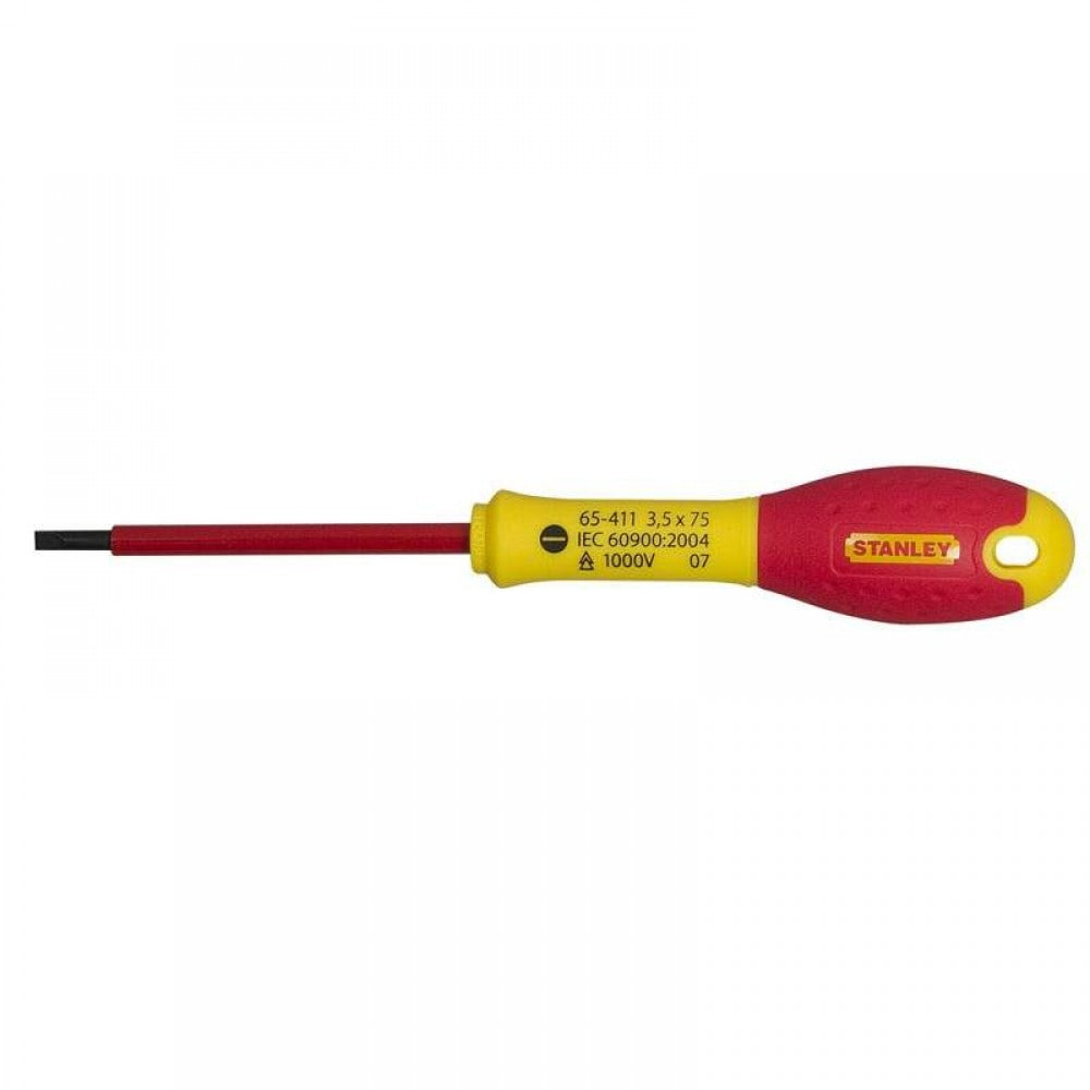 Отвертка электрика FatMax VDE 1000V изолированная с жалом под шлиц SL3.5 длиной 75 мм STANLEY 0-65-411