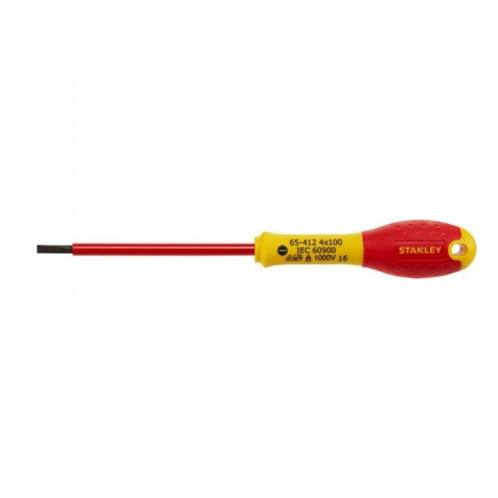 Отвертка электрика FatMax VDE 1000V изолированная с жалом под шлиц SL4 длиной 100 мм STANLEY 0-65-412