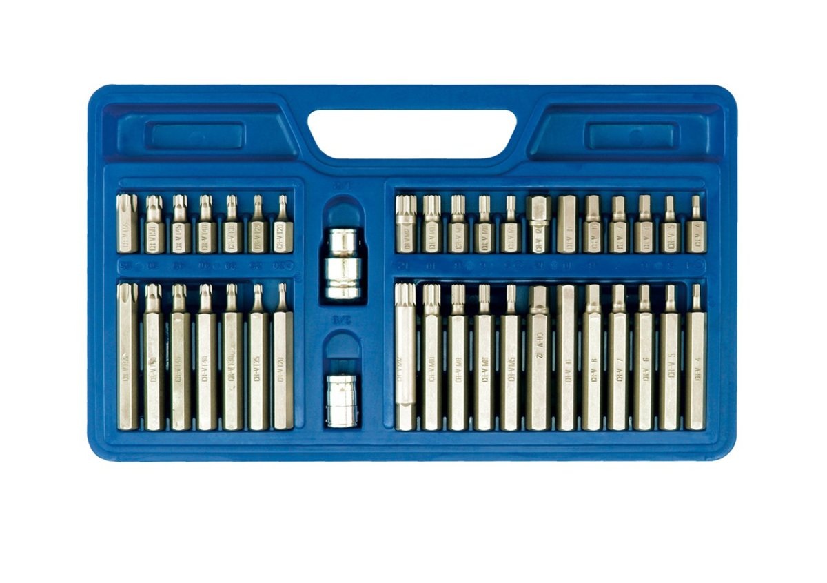 Отверточные насадки: квадрат 1/2",3/8", HEX TORX SPLINE. CrV. Набор 40 шт.