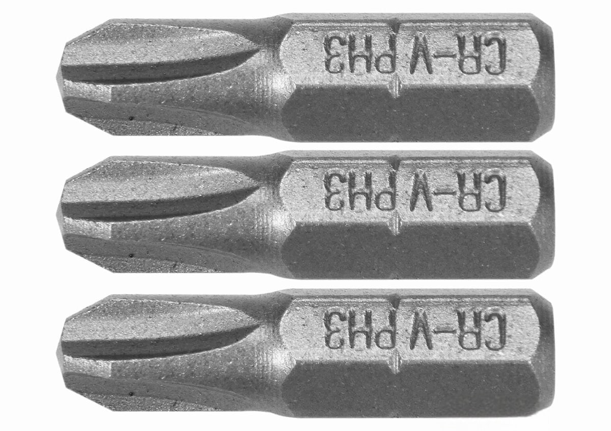 Отверточные насадки: Phillips PH1, PH2, PH3 x 25 мм, HEX 1/4