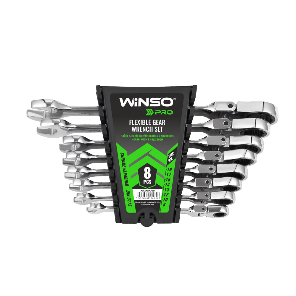 Набір ключів комбінованих WINSO 900308 8-19 мм, 8 од, з тріскачкою та карданом
