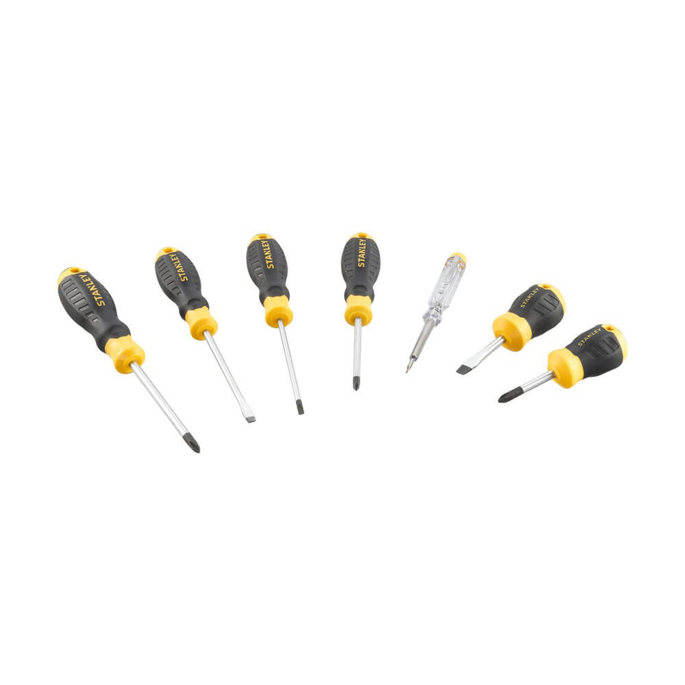 Набор отверток CushionGrip PH1 x 75, PH2 x 45, PH2 x 100, SLl 4x100, SL 5.5 x 100, SL6,5 x 45 Stubby,ТЕСТЕР STANLEY STHT16166-0