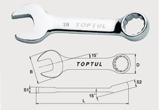 Ключ комбинированный TOPTUL AAAF1616 16 мм, 121 мм, укороченный полированный