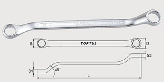 Ключ накидной TOPTUL AAEH2732 27х32 мм, 380 мм
