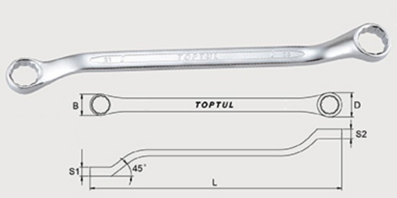 Ключ накидной TOPTUL AAEH3032 30х32 мм, 392 мм, угол 45°