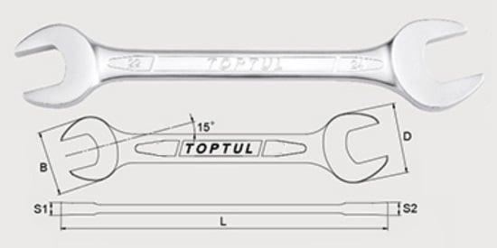Ключ рожковый TOPTUL AAEJ1415 14x15 мм, 190 мм