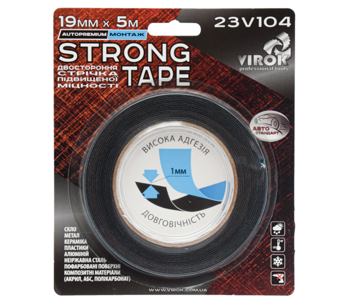 Лента автомобильная 2-сторонняя Strong Tape; 19 мм х 5 м VIROK 23V104