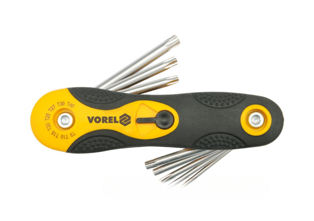 Набор ключей TORX L-образные : раскладной, Т9-Т40 Cr-V, 8 элем. VOREL 56507
