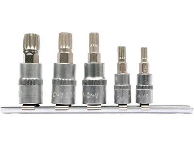 Головки торцевые с насадками YATO "SPLINE" M5, M6, квадрат 1/4", M8, 10, 12, квадрат 3/8". Набор 5 шт YATO YT-04360