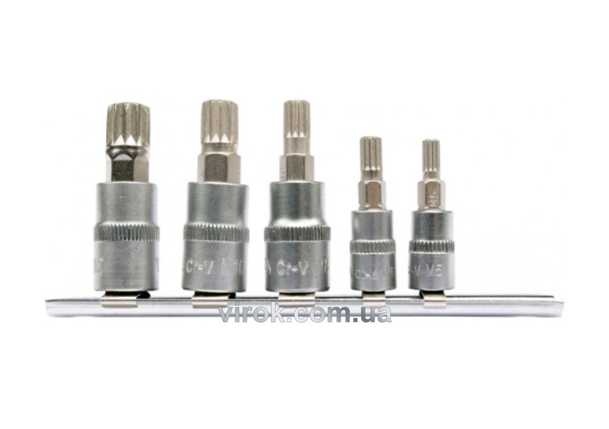 Головки торцевые с насадками YATO "SPLINE" M5, M6, квадрат 1/4", M8, 10, 12, квадрат 3/8". Набор 5 шт YATO YT-04360