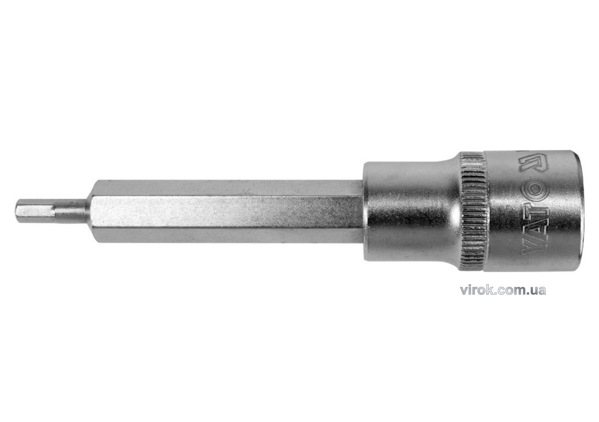 Головка торцевая квадрат 1/2 HEX M4, L=100 мм. удлиненная YATO YT-04390