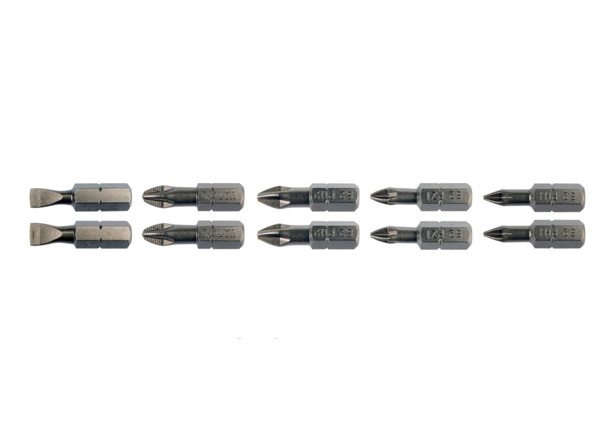 Набор отверточных насадок SL5, SL6, PH1/1, PH2/2, PZ1/1, PZ2/2, L= 25 мм. 10 шт. YATO YT-04822