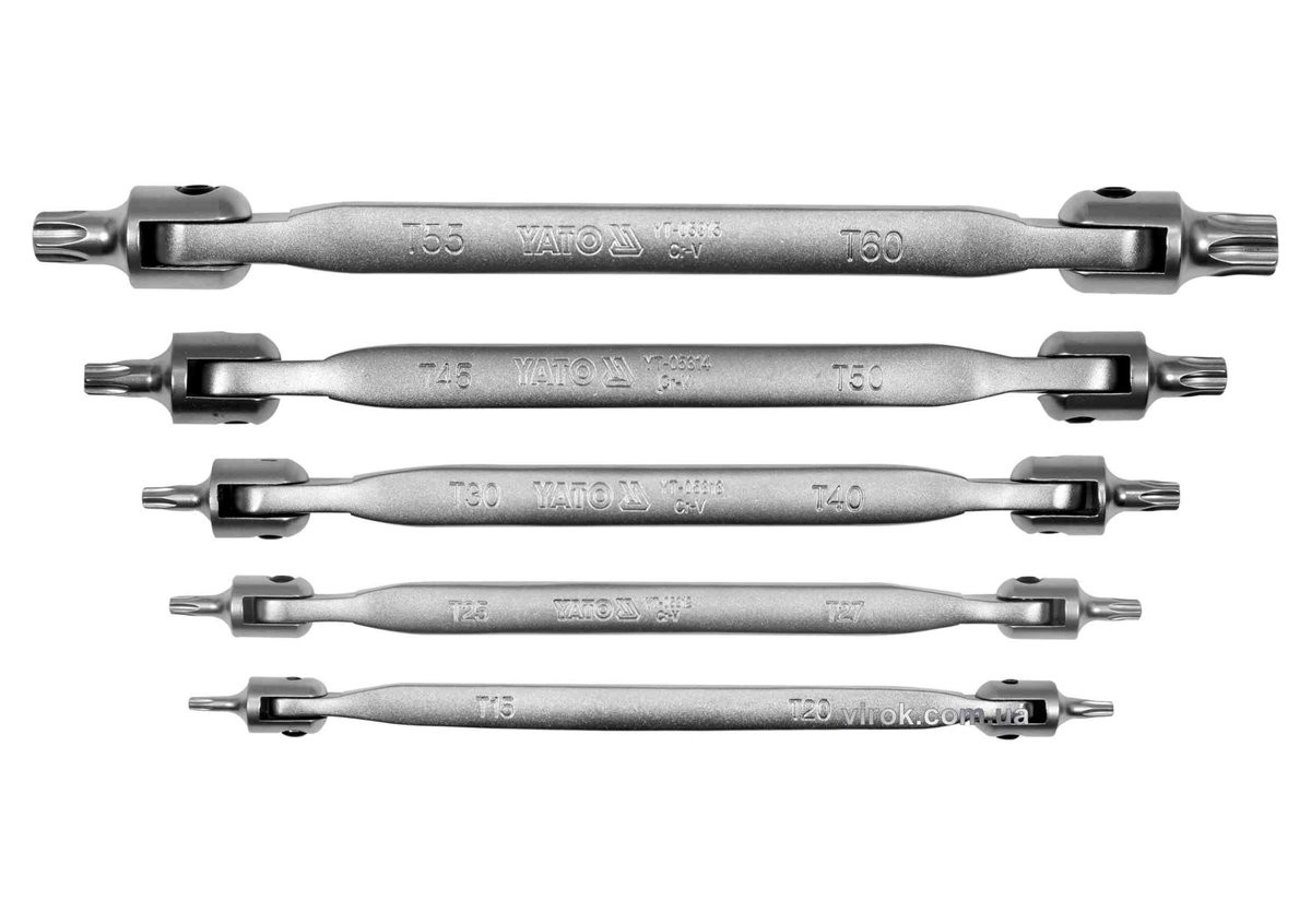 Набор ключей TORX 2-сторонних на шарнирах: Т15-Т60, Cr-V, 5 шт YATO YT-05320