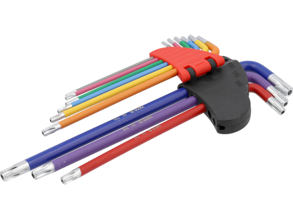 Набор ключей TORX: Т10-Т50, Г-образные, 2-сторонние, l=97-225 мм, 9 шт. YATO YT-05636
