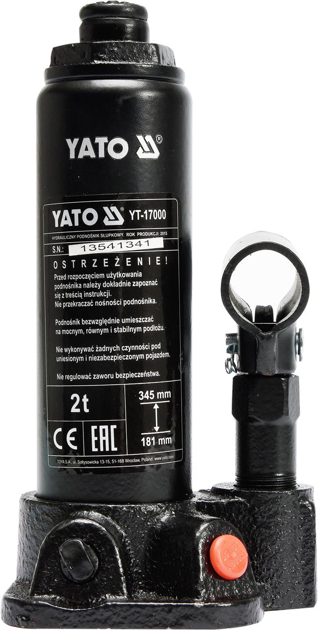 Домкрат бутылочный гидравлический: 2 т, H= 181 - 345 мм YATO YT-17000