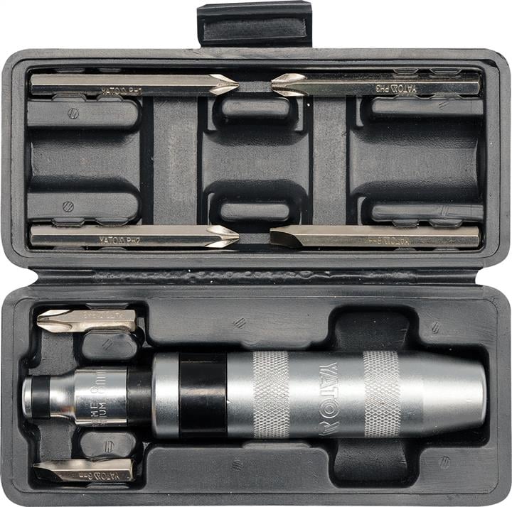 Отвертка реверсивная ударная квадрат 1/2", 7 насадок. 5/16" СrV YATO YT-2802