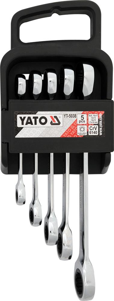 Набор ключей накидных YATO YT5038 8-19 мм, 5 ед, с трещоткой